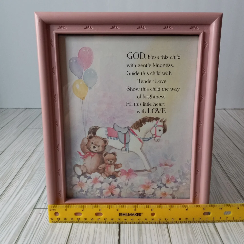 Vintage HomCo Baby Nursery Teddy Bear & Rocking Horse Pastel Picture Frame